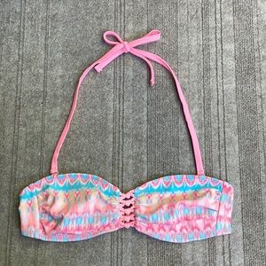 Neon Pink Ikat Printed Convertible Bikini Bandeau Top